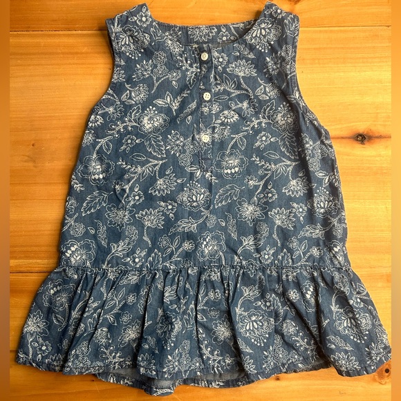 Osh Kosh Denim Floral Print Sleeveless Tunic Top Girls Size 6 - Picture 1 of 6